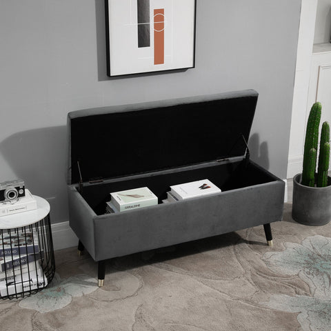 Rootz Hocker - Stool - Shoe bench - Storage box - Rubber wood - Anthracite - Gray - Fabric - 110 x 43 x 45 cm