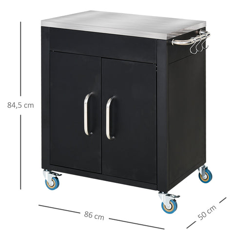 Rootz Keukentrolley - Keukentrolley - Serveerwagen - Keukenkast - RVS - Zwart - Deuren - Op wielen