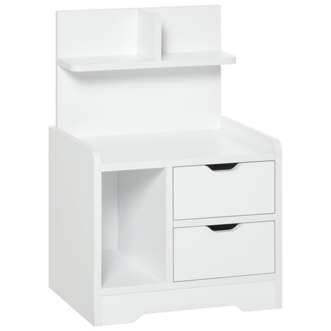Rootz Bedside Table - 2 Drawers - Storage Space - Rounded Corners - Processed Wood - 40 x 30 x 60 cm - White