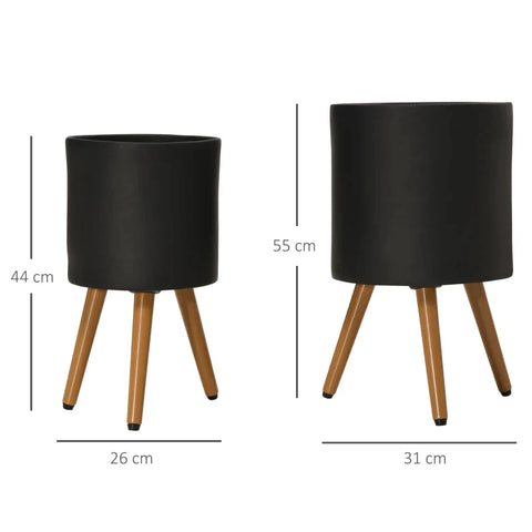 Rootz Flower Stand - Set of 2 Weather Resistant Plant Stands - with Removable Legs - Black - 31cm x 31cm x 55cm