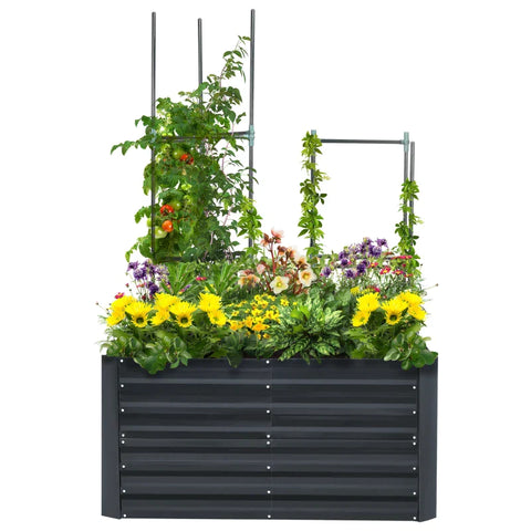 Rootz Raised Bed - Planter Box with Expandable Support Grid - Steel - Dark Gray - 120 x 90 x 59 cm