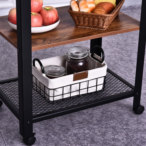 Rootz Keukentrolley - Keukentrolley - Serveerwagen - Keukenkast - 60 x 40 x 76,5 cm - 4 Wielen - Bewerkt Hout - Zwart - Bruin