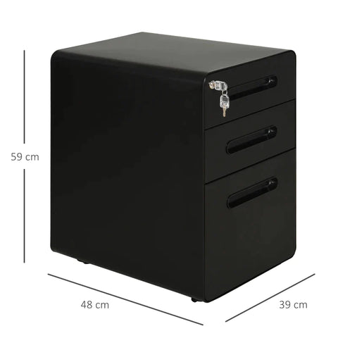 Rootz File Cabinet - Rolling Container - Office Container - 3 Drawers - Home - Office - Black