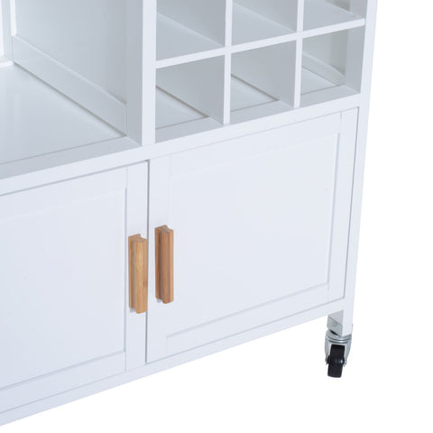 Rootz Kitchen trolley - Kitchen trolley - Serving trolley - Wine rack - French doors - Drawers - On wheels - White - Brown