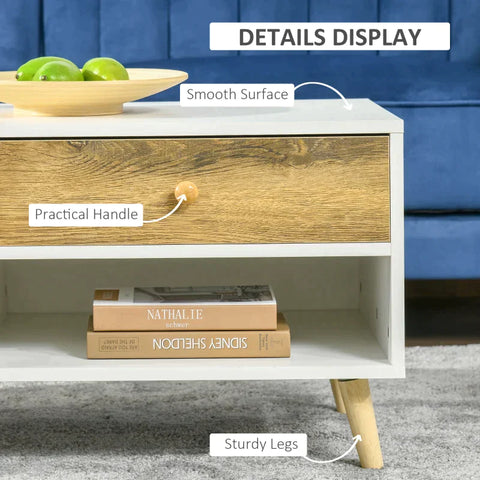 Rootz Salontafel - Nachtkastje - Theetafel - Tafel Met Ladeplanken - Wit/Bruin - 100 x 50 x 42 cm