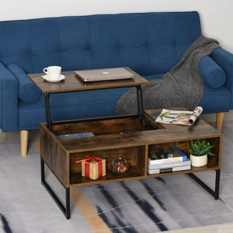 Rootz Salontafel - Salontafel - In Hoogte Verstelbaar Blad - 100L x 60D x 40H cm - Opbergruimte - Top Lift - Ruimtebesparend - Bruin - Bewerkt Hout - Staal Gram