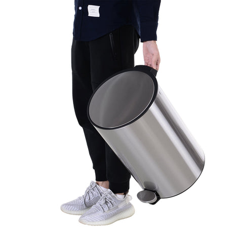 Rootz Trash Can - Pedal Bin - Inner Bucket - 20 L - Soft Close - Stainless Steel - 30.8 x 48.7 cm - Silver - Black