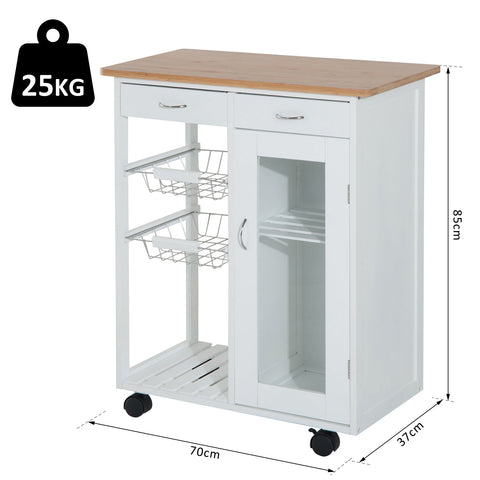 Rootz Keukentrolley - Keukentrolley - Serveerwagen - Keukenkast - Op wielen - Lades - Openslaande deur - Dienbladen - Wit - Naturel - Bruin