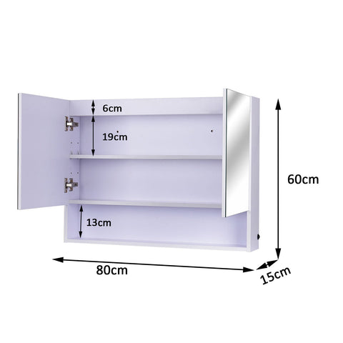 Rootz Mirror cabinet - Bathroom mirror - Wall mirror - LED - Wall cabinet - Storage space - Silver - White - Glass - 80 x 60 x 15 cm