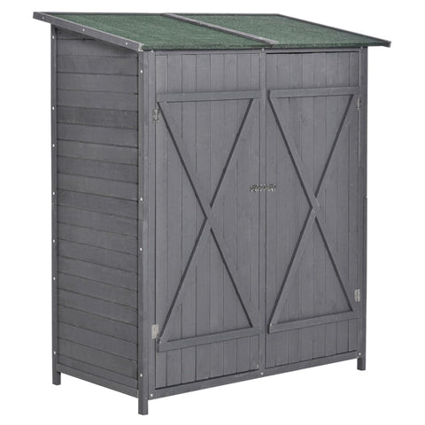 Rootz Tuinkast - Tuingereedschap - Gereedschapsschuur - Tuinopbergkast - Asfaltdak - Dubbele Deur - Groen/Grijs - 139 x 75 x 160 cm