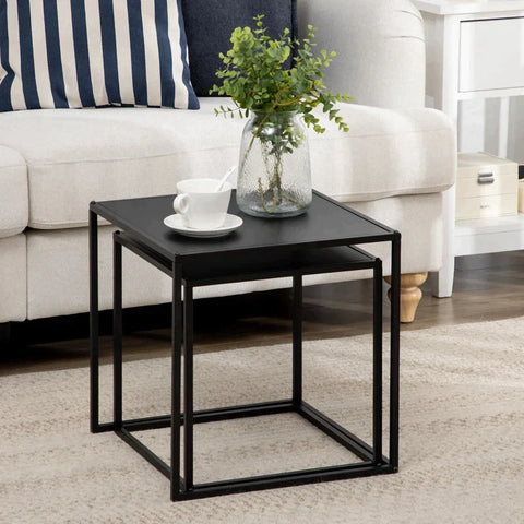 Rootz Side Table - Coffee Table - Nesting Table - Set Of 2 - Modern Design - Steel Frame - Black - 40 x 40 x 40 cm