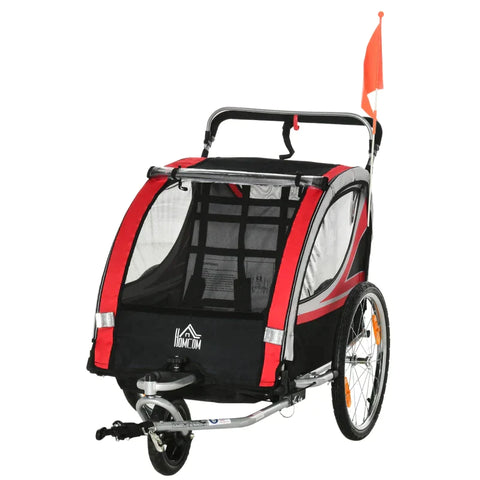 Rootz Kinderfahrradanhänger – 2-in-1-Kinderwagen – Kinderfahrradanhänger – 2-Sitzer-Transportträger – mit Anhängerkupplung – Rot/Schwarz – 142 x 75 x 101 cm