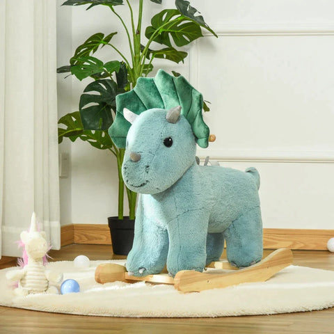 Rootz Schaukelpferd – Schaukeltier für Kinder – Kinder-Plüsch-Aufsitz-Schaukelpferd – Triceratops-förmiges Spielzeug – Dunkel/Grün – 64 x 30 x 54 cm