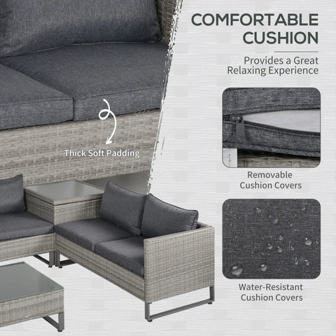 Rootz Garden Furniture - Garden Set - Lounge Set - Lounge Furniture - Storage Box - Side Table - Seat Cushion - Grey