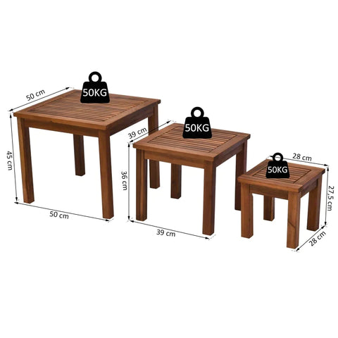 Rootz Salontafel - Stapeltafel - Tuin Bijzettafel - Set van 3 - Acacia - Teak - L50 x B50 x H45 cm