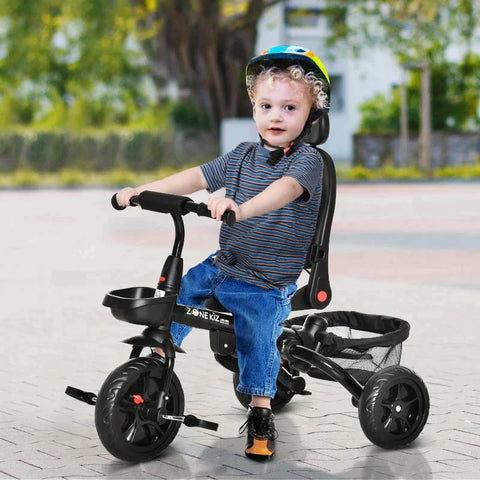 Rootz Tricycle - 4-in-1 Children's Tricycle - Children's Bike - Tricycle With Push Rod Rotating Seat - Foldable Removable Children's Car - Grey - 111.5 x 52 x 98 cm
