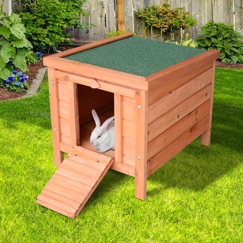 Rootz Rabbit Hutch - Small Animal Hutch - Guinea Pig Hutch - Rabbit Hideaway - Cat House - Bunny Cage - Small Animal House - Natural - 51 x 42 x 43 cm