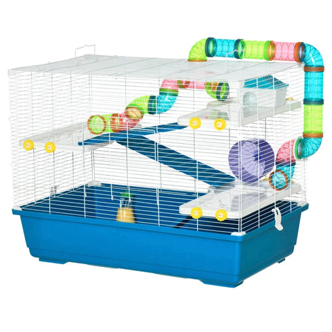 Rootz Hamster Cage - Large Hamster Cage - Multi-storey Gerbil Haven - Small Rodent House - Tunnel Tube System - With Water Bottle - Exercise Wheel - Blue - 79 cm x 46 cm x 60 cm