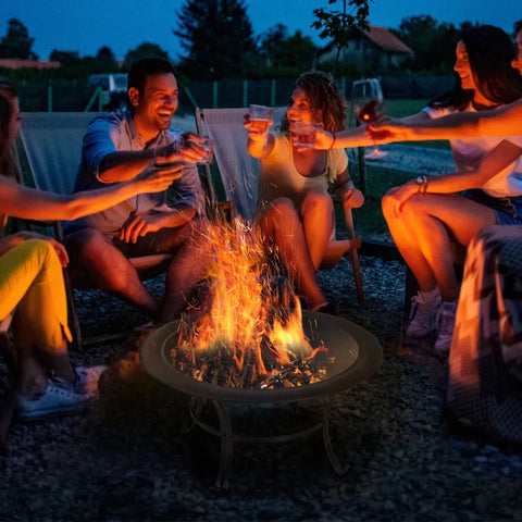 Rootz Fire Bowl - Fire Basket - Fire Pit With Spark - Grill Grate -  Poker - Garden - Black