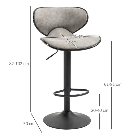 Rootz Barhocker – Hocker – 2er-Set Barhocker – höhenverstellbar – drehbar – moderner Designhocker – Kunstlederbezug – Hellgrau – 45 x 50 x 102 cm
