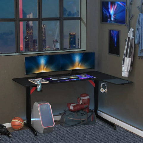 Rootz Gaming Table - Computer Desk - Gaming Desk - Office Tabl - Black/Red - 157 X 111.8 X 74 Cm