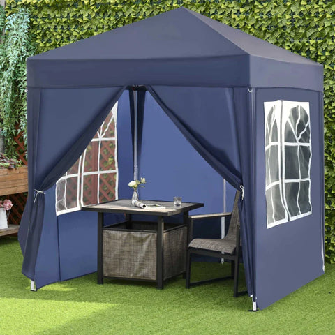 Rootz Folding Gazebo - Quick Assembly - 4 Side Walls - 2 Large Windows - Steel Frame - Blue - 2 x 2 x 2.4 m