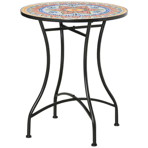 Rootz Garden Table - Mosaic Table - Round Bistro Table - Side Table With Mosaic Top Ceramic - Metal - Red + Blue + White - Ø60 cm