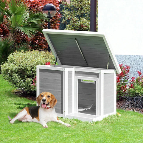 Rootz Hondenkennel - Houten Hondenhok - Hondenhok - Hondenkooi - Knaagdierhuis - WPC - Grijs/Wit - 102L x 70B x 73H cm