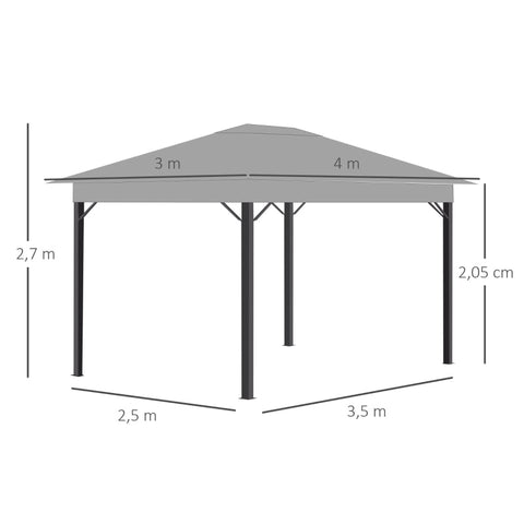 Rootz Gazebo - Garden Gazebo - Pavilion - Garden Tent - Party Tent - Aluminum/Steel/Polyester - Grey - 4m x 3m