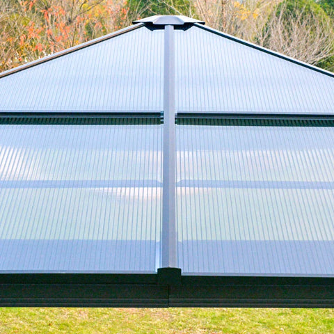 Rootz Luxury Gazebo - Garden Pavilion - Aluminum Party Tent - Garden Tent With Translucent PC Roof - Brown + Beige - 300 x 360 x 265 cm