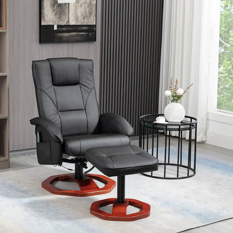 Rootz Massage Chair - Relaxation Chair - With Footstool - 10 Massage Points - Reclining Function - Rotating Seat - Black - 73 x 83 x 106cm