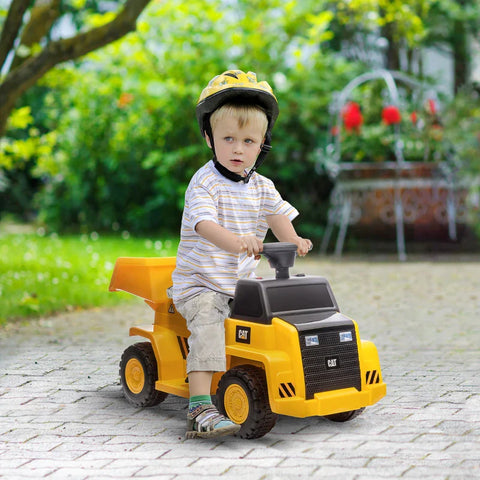 Rootz Electric Dump Truck - Tilting Loading Area - Max. 3 Km/h - Headlights - Horn - Yellow - 74.5 x 36 x 43.5 cm