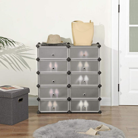 Rootz Shoe Rack - High Shoe Rack - Plastic Shoe Rack - Shoe Storage Rack - Shoe Organizer - Shoe Shelf - Shoe Cabinet - Shoe Rack Bench - Hanging Shoe Rack - Black - 43 x 31 x 173 cm (L x W x H)