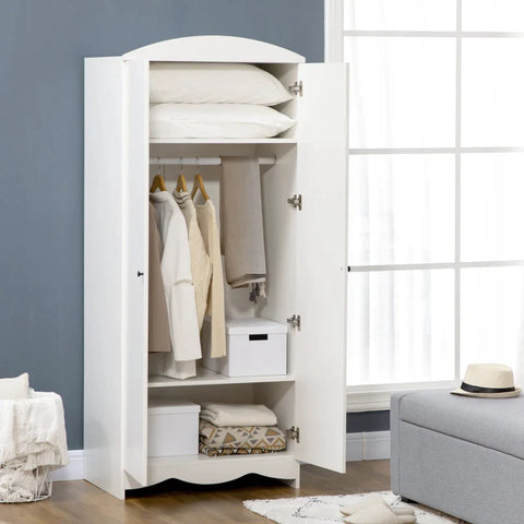 Rootz Wardrobe - 1 Clothes Rail - 2 Shelves - Closet With Shelves - Stylish Bedroom Storage - White - 75 cm x 50 cm x 180 cm