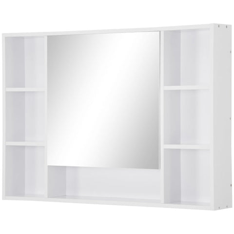Rootz Bathroom Cabinet - Wall Cabinet - Storage Cabinet - Mirror Cabinet - With 6 Shelves - Glass/MDF - White - 100L x 15W x 70H cm