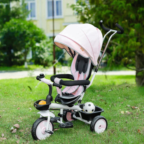 Rootz 2 In 1 Children's Tricycle - Jogger With Steering System - Rod Basket - Sun Canopy - Velvet Touch - Pink - 100 x 48 x 106 cm