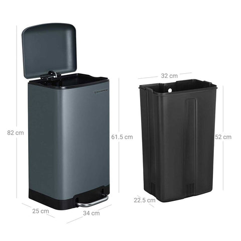 Rootz Mülleimer – 30 Liter Mülleimer – Mülleimer – Mülleimer – Abfalleimer – Outdoor-Mülleimer – Küchenabfalleimer – Büro-Mülleimer – Müllbeutel – Grün-Grau – 34,5 x 27,5 x 61,5 cm (L x B x H)