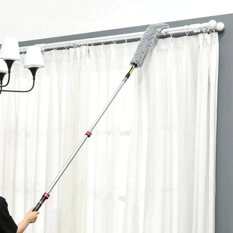 Rootz Duster Set - Three Attachments - Extendable Telescopic Rod - Polyester + Microfibre + Aluminium - Yellow + Grey - 4 x 4 x 180 cm