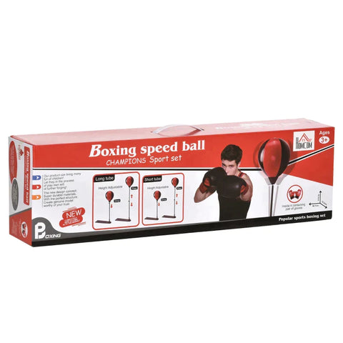 Rootz boksbal - opblaasbare boksbal - boksstandaard voor kinderen - verstelbare schacht - opblaasbare pomp - handschoenen - zwart + rood - 67,5 cm x 19 cm x 129,5 cm