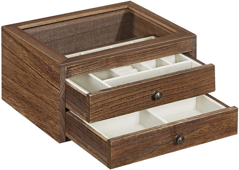 Rootz Jewelry Box with Glass Lid - Jewelry Storage - Jewelry Boxes - Classic - Brown - 25 x 21 x 13 cm