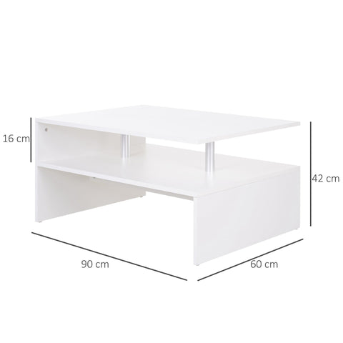 Rootz Coffee Table - Side Table - Storage Space - 90 x 60 x 42 cm - Processed Wood - Aluminum - White