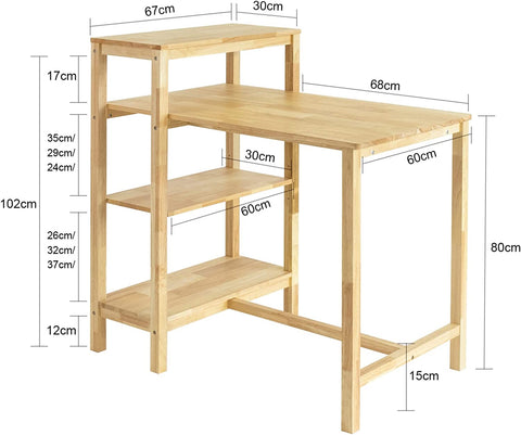 Rootz Eettafel Eetkamertafel Keukentafel met 4 opbergplanken - Eettafel van rubberhout