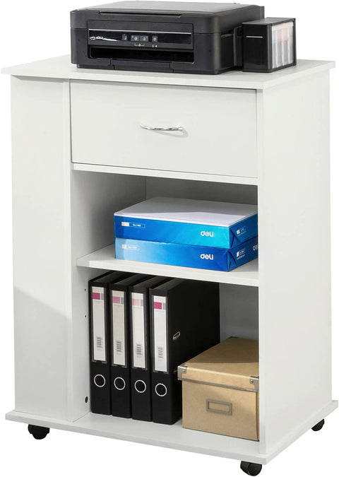 Rootz Home Office Archiefkast Printerstandaard - Zijkast op wielen - Opbergkast Kast, Bijzettafel Bijzettafel, Wit