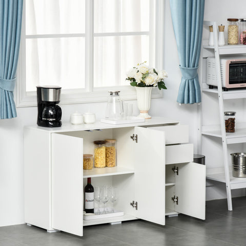 Rootz Sideboard - Kitchen Cabinet - Storage Cabinet - 2 Drawers - French Doors - Push to Open - White - Anti-tilt Protection - Processed Wood