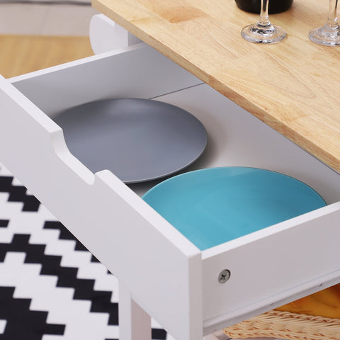 Rootz Kitchen Trolley - Serving Trolley - 2 Drawers - On Wheels - 4 Storage Compartments - 88.5 x 40 x 86 cm - White - Brown