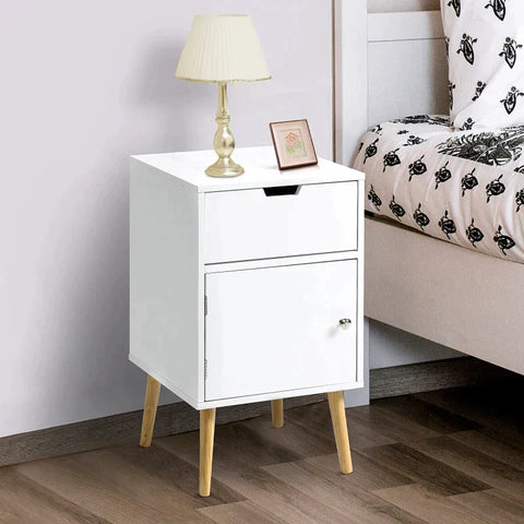 Rootz Bedside Table - Side Table - Sofa Table - With Drawer And Cupboard Compartment - MDF - Natural/White - 40 x 40 x 71 cm