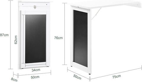 Rootz Folding Wall - mounted Drop - leaf Table - Kitchen & Dining Table Desk with Blackboard- White