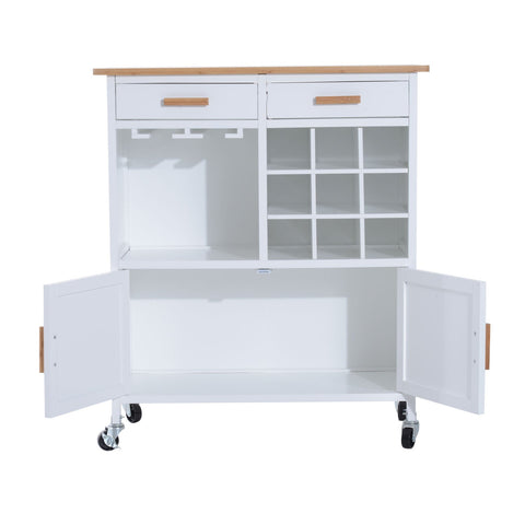 Rootz Kitchen trolley - Kitchen trolley - Serving trolley - Wine rack - French doors - Drawers - On wheels - White - Brown