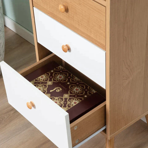 Rootz Sideboard - 4 Drawers And 2 Shelves - Free-standing Cabinet - Natural + White - 80cm x 39cm x 80cm