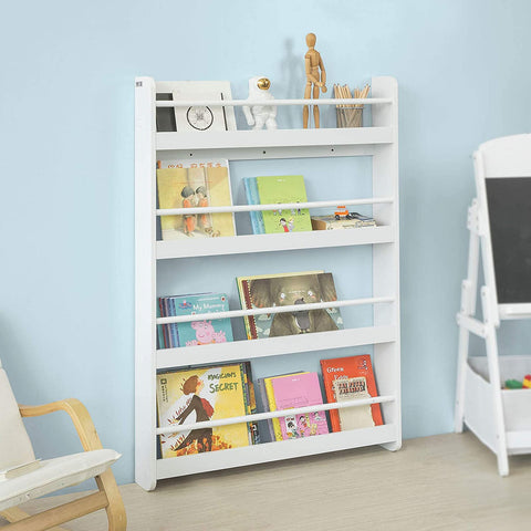 Rootz Wall Mounted 4 Tiers Children Kids Bookcase Book Shelf- Storage Display Shelving Rack